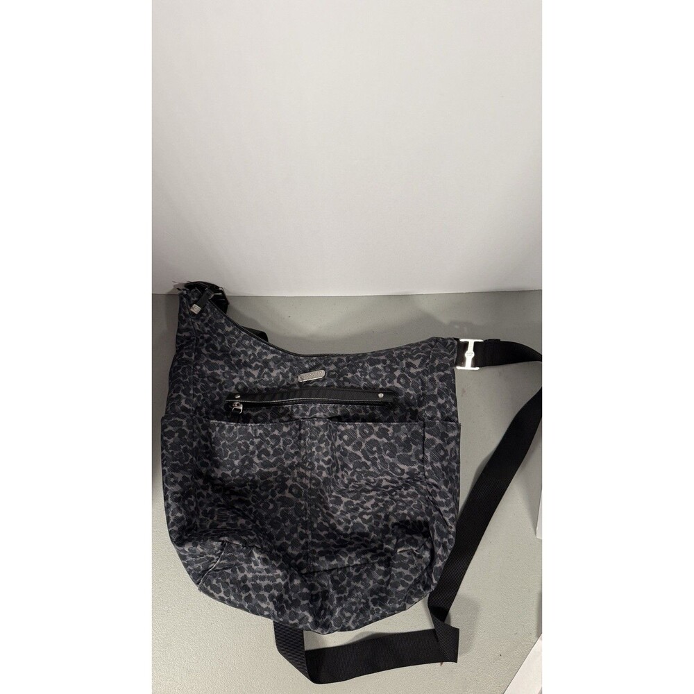 Baggallini Gray Black Leopard Animal Print Nylon Crossbody Travel Purse Bag